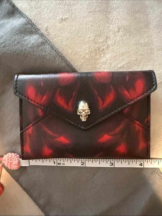 Alexander McQueen Handbags - McQueen Skull Accent Red & Black Leather Card Holder
